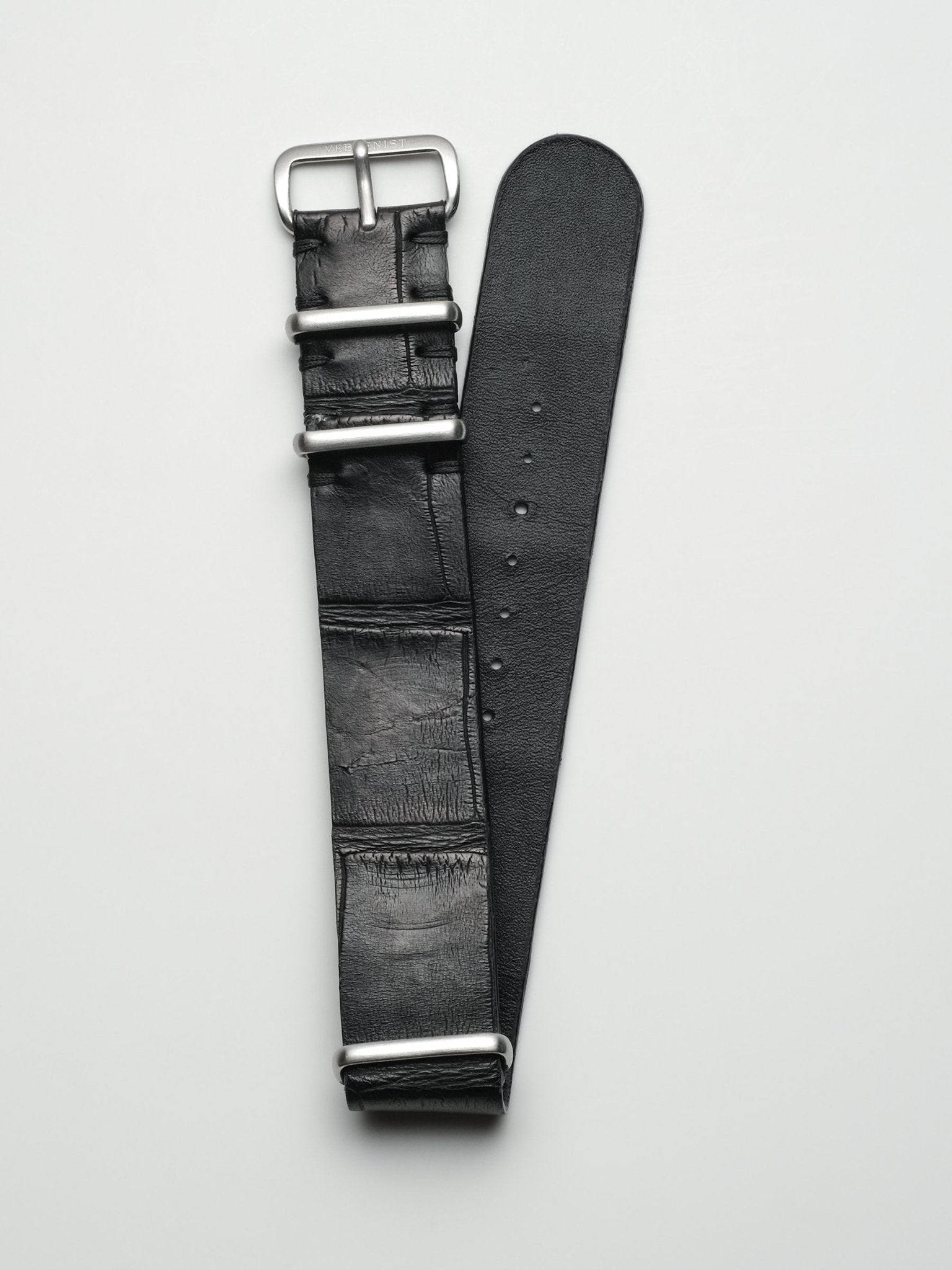 Matte Black Alligator NATO Single-Piece Leather Watch Strap