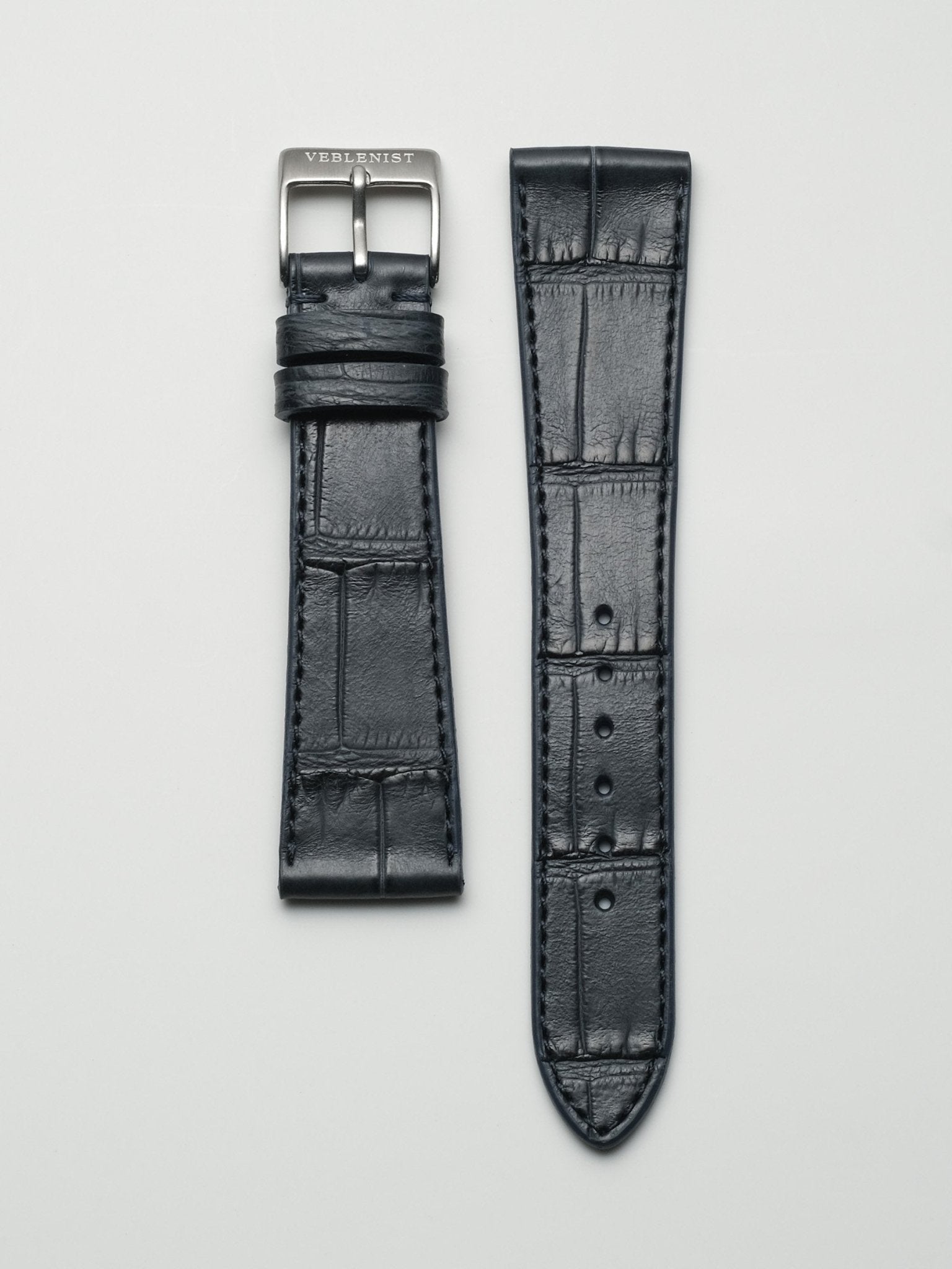 Navy blue crocodile watch strap - luxury leather goods