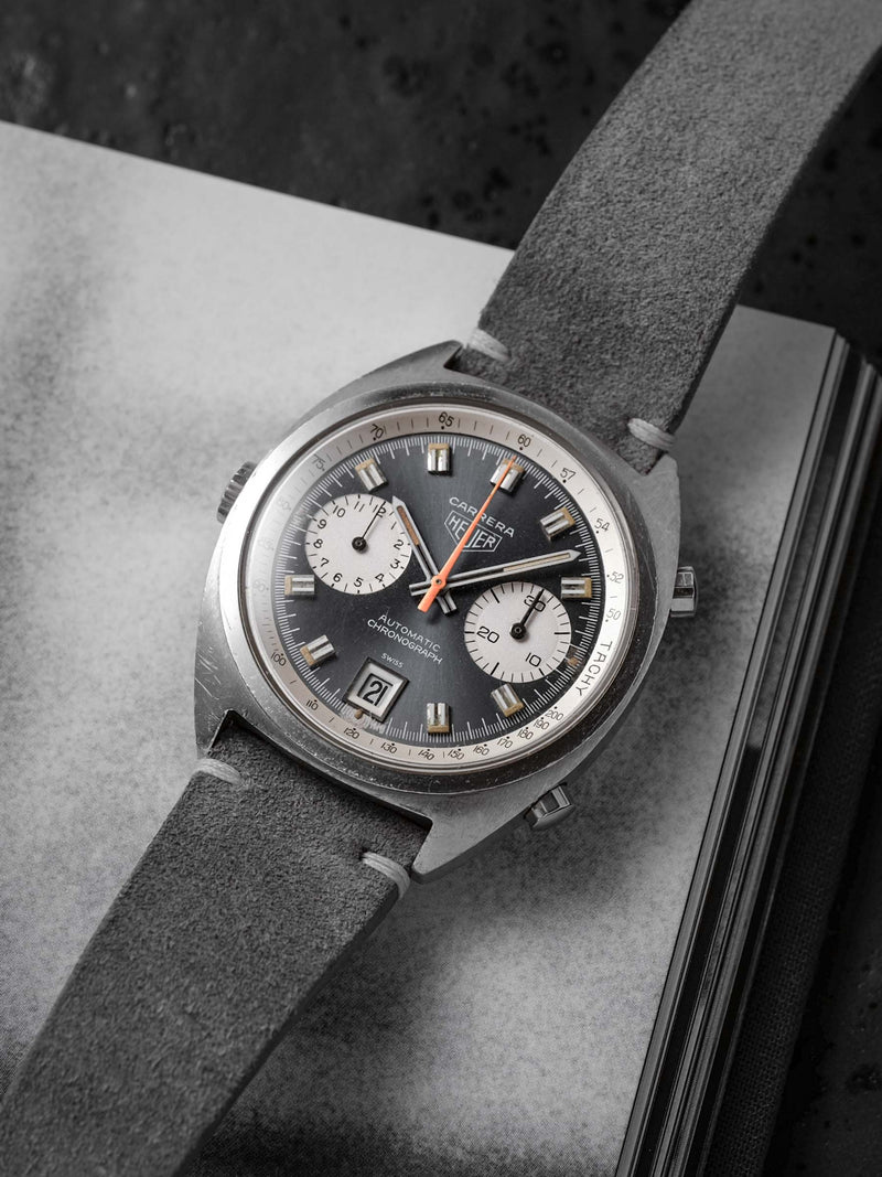 heuer carrera 1153 veblenist watch strap leather concrete grey suede