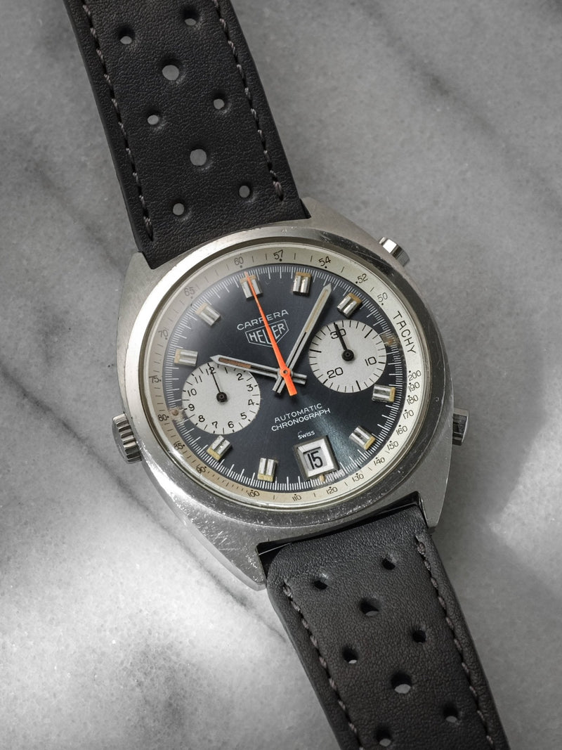 heuer carrera 1153 veblenist watch strap leather steel grey racing