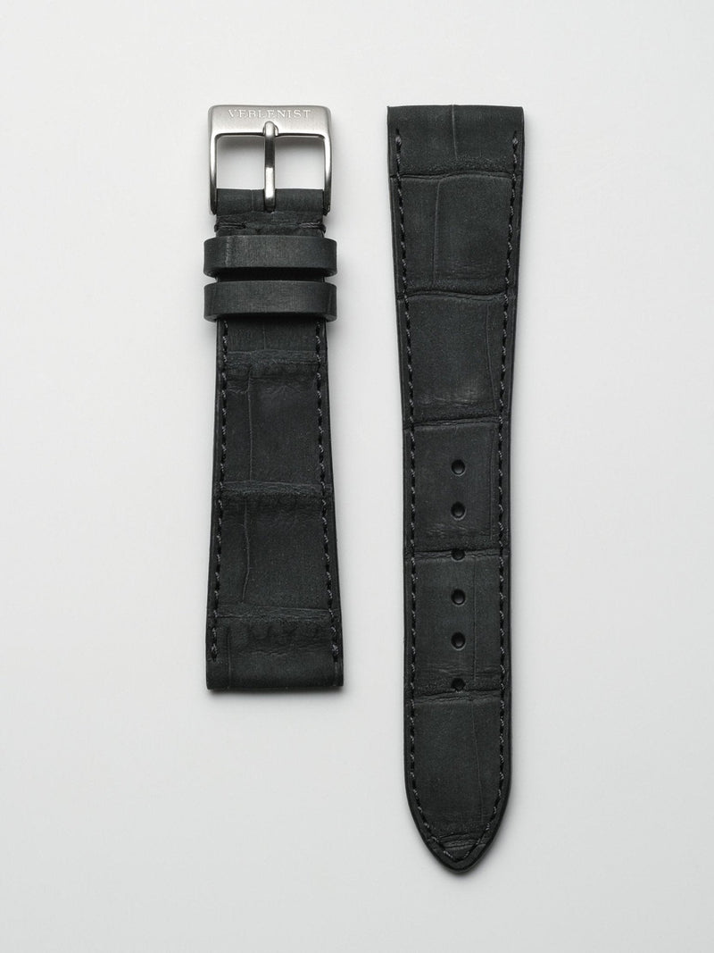 watch strap leather black nubuck alligator