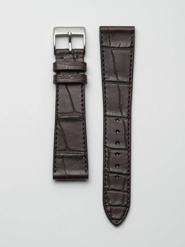 watch strap leather dark brown alligator