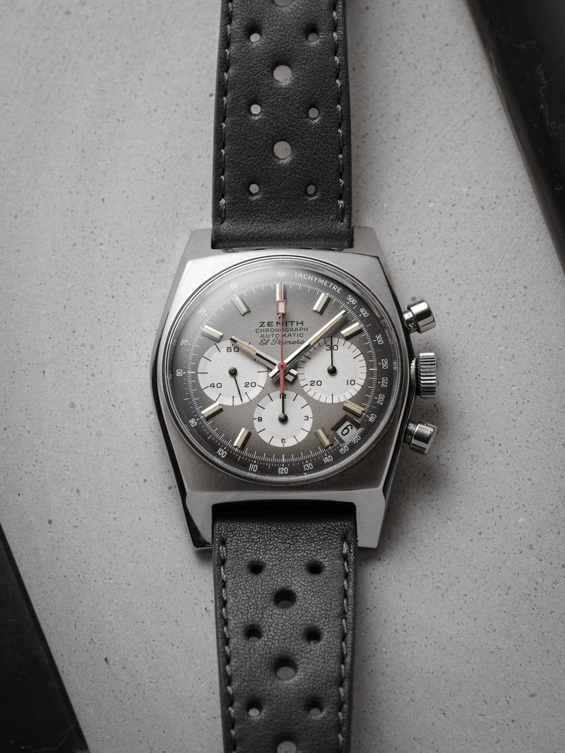 zenith el primero a385 veblenist watch strap leather steel grey racing