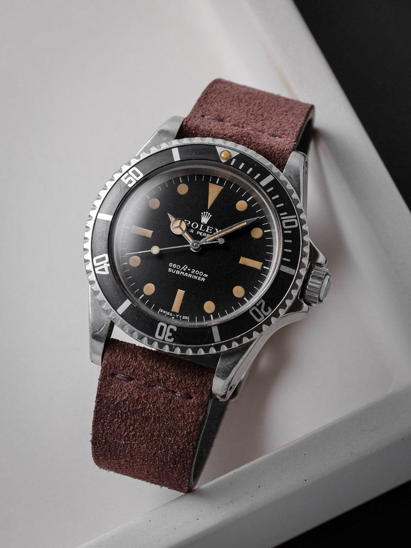 rolex submariner 5513 pumpkin veblenist watch strap leather burgundy suede