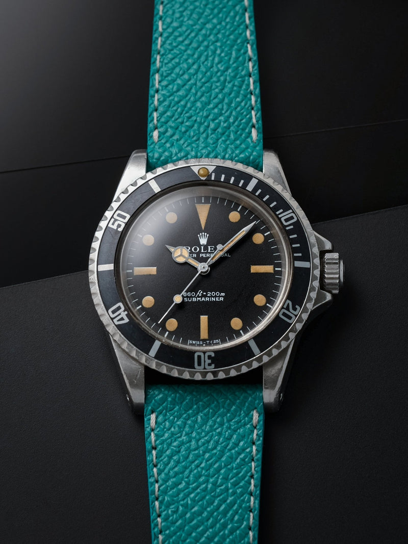 rolex submariner 5513 pumpkin veblenist watch strap leather turquoise textured calfskin