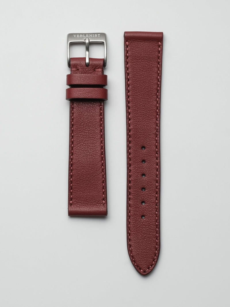 watch strap leather bordeaux calfskin